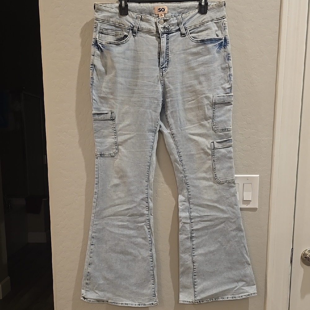 SO Light Blue Cargo Flare Jeans
